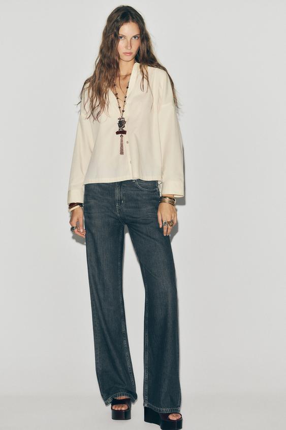 CAMISA DE POPELINA COM BOTÕES - Amarelo-claro da Zara - Imagem 0