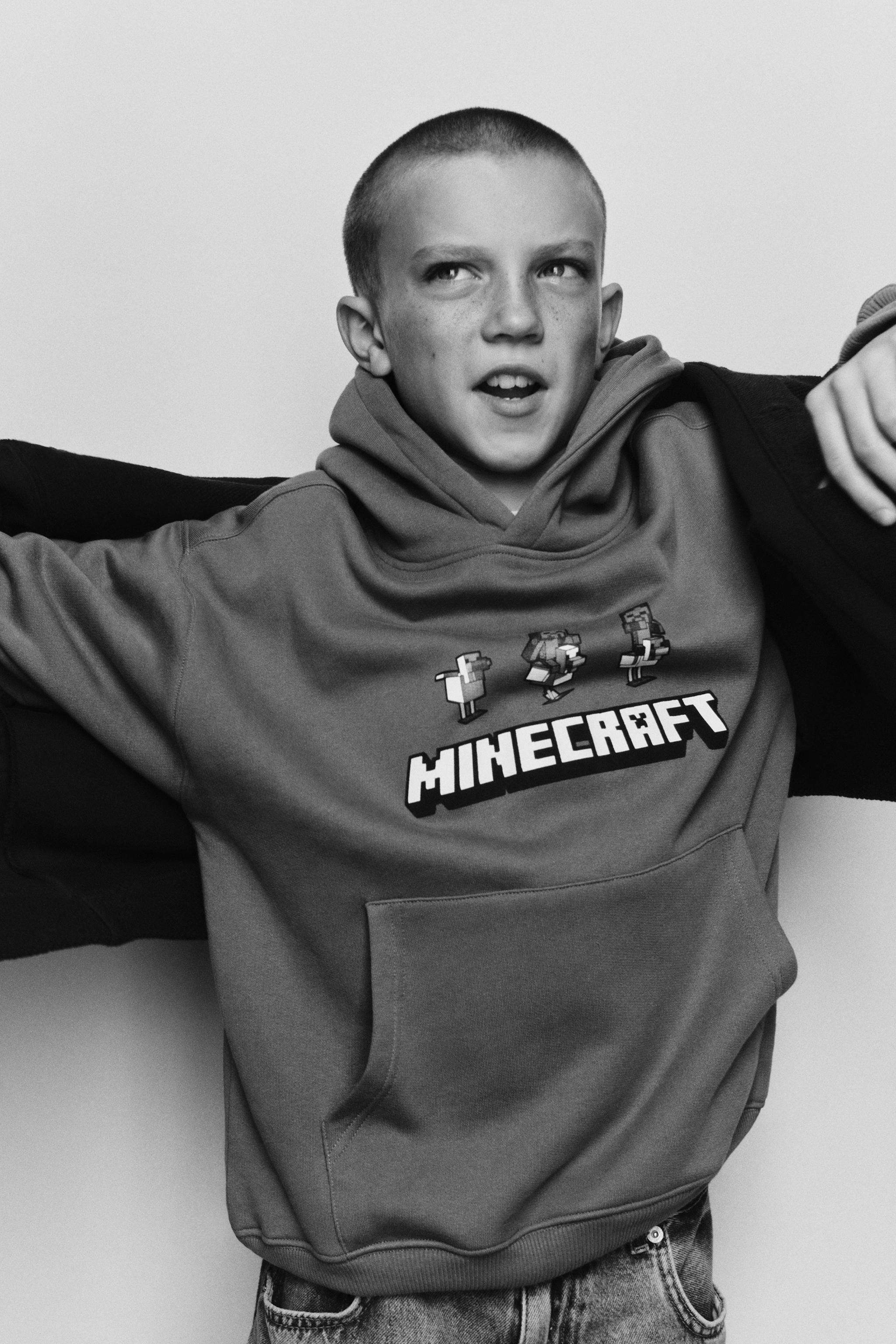 Zara Hoodie Minecraft Mojang Ab. En Azul Gris 11 12 Anos 152 Cm Ninos