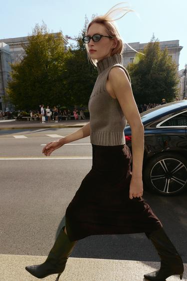 KNITTED HIGH-NECK TOP - Brown / Taupe by Zara - Image 2