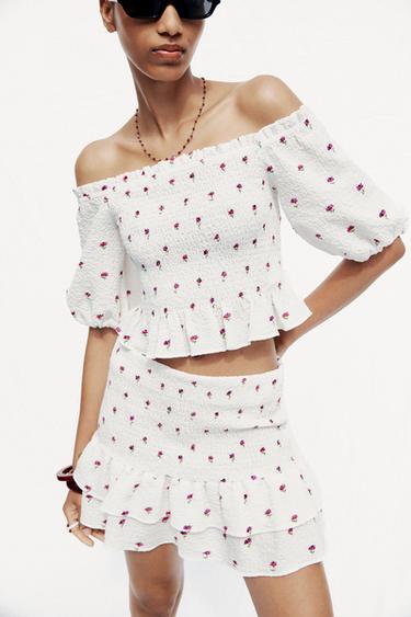TOP À IMPRIMÉ FLORAL - Rose / Blanc de Zara - Image 1