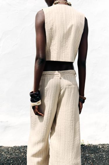 GILET COURT RAYÉ - Sable de Zara - Image 3