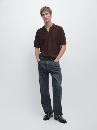 Zara Jacquard knit polo sweater - Burgundy - Image 0