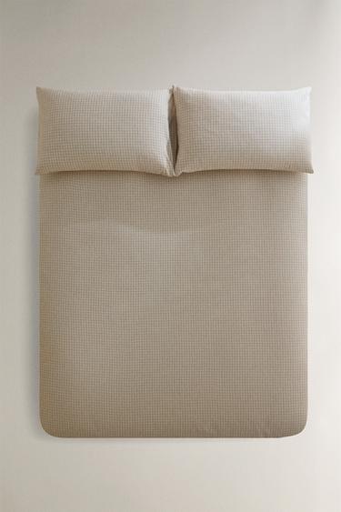 HOUSSE DE COUETTE EN FLANELLE À CARREAUX - Écru de Zara