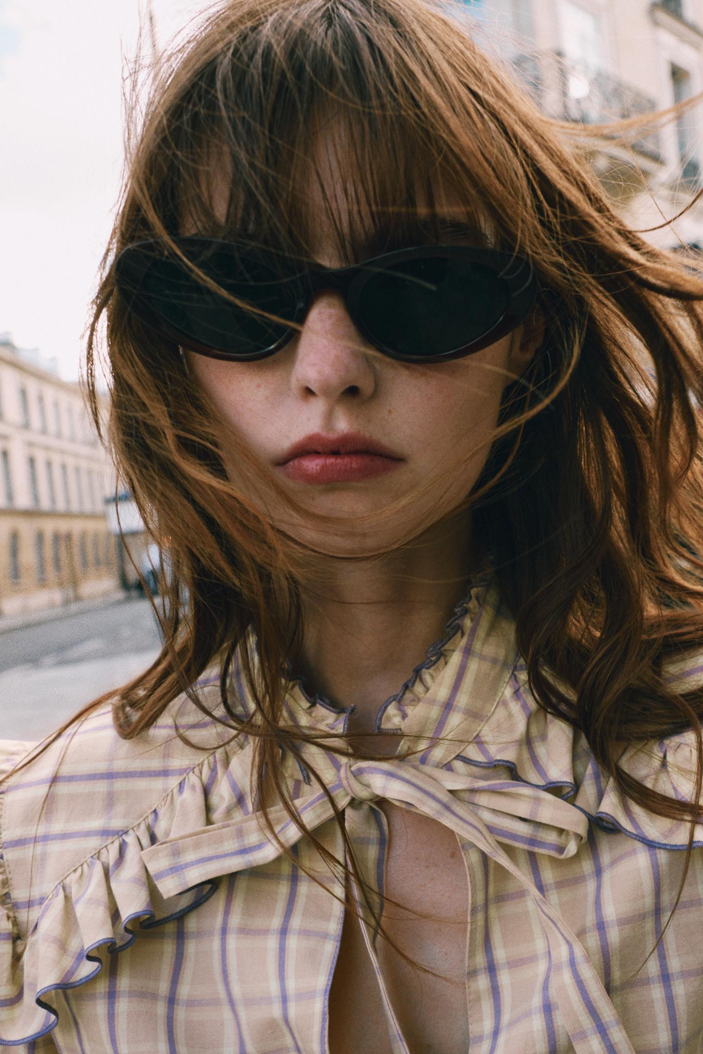 Женская блузка Zara Plaid Ruffle Blouse, цвет: Розовато-лиловый — фото 6