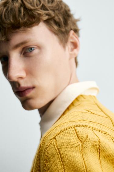 COTTON CABLE-KNIT TEXTURED JUMPER - Yellow by Zara - Image 6