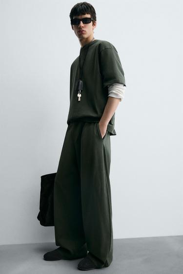 PANTALON DE JOGGING COUPE LARGE À PLIS - Vert moyen de Zara - Image 4