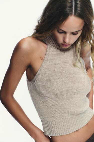 Zara HALTER KNIT TOP - Brown / Taupe