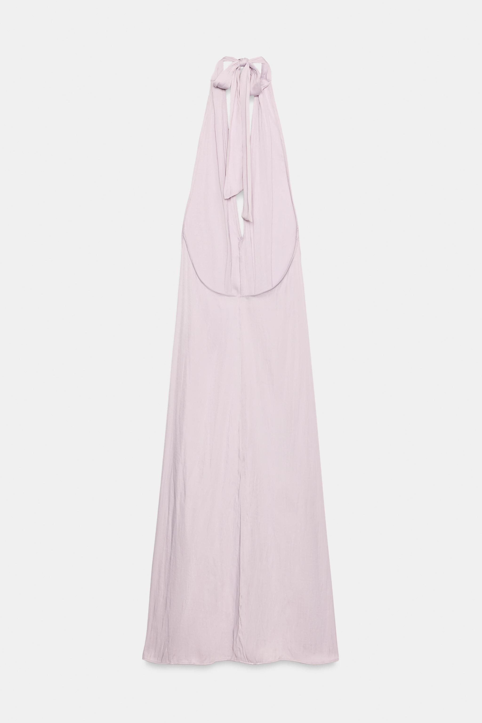 Zara Halter Yaka Saten Midi Elbise görsel 4
