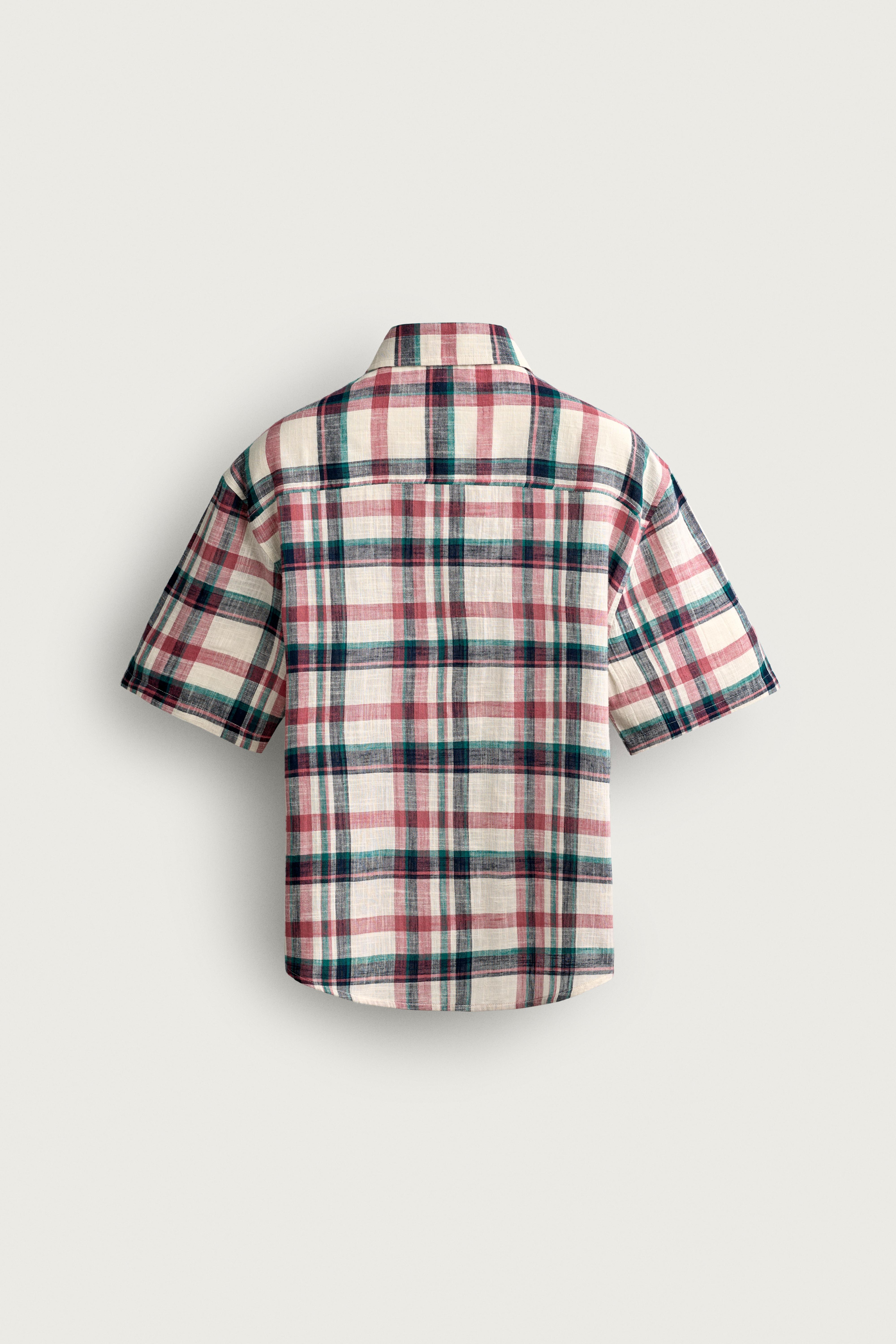 RELAXED FIT TEXTURED PLAID SHIRT