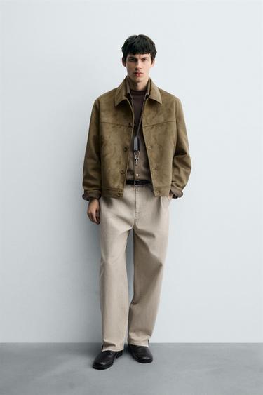 FAUX SUEDE REGULAR FIT JACKET - Dark brown by Zara - Image 0