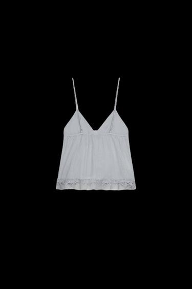 Zara EMBROIDERED STRAP TOP - Blue / Gray