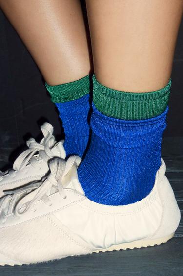 LAYERED-EFFECT RIBBED SOCKS — Blue 2