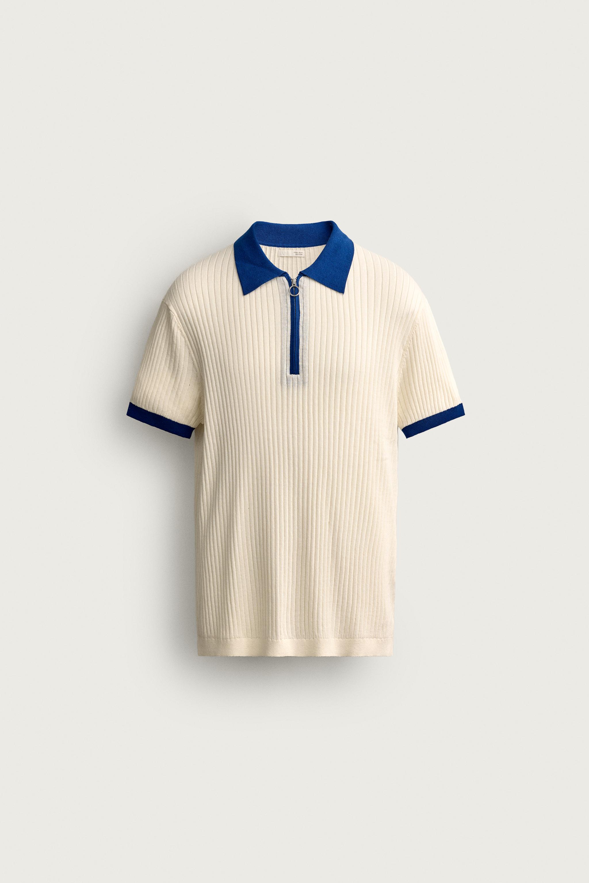 Zara BLOK RENKLİ FERMUARLI TRİKO POLO T-SHIRT görsel 7