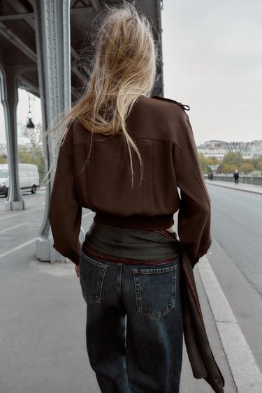 CHEMISE À PATTES D'ÉPAULE - Marron de Zara - Image 3