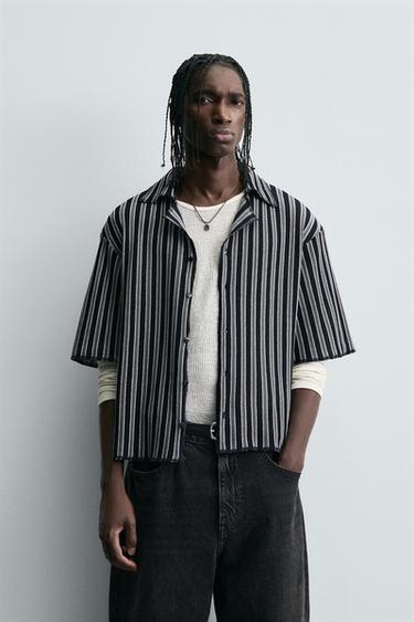 CHEMISE JACQUARD RAYURES - Bleu marine de Zara