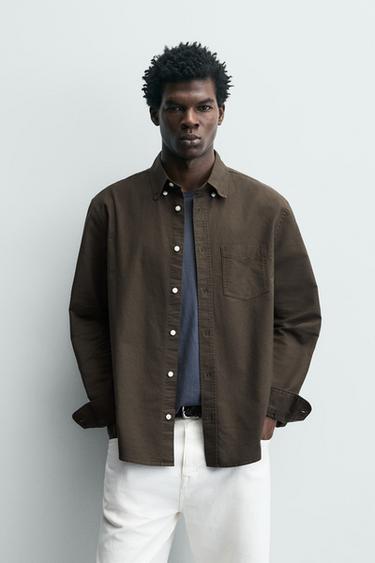 TEXTURED OXFORD SHIRT - Brown by Zara