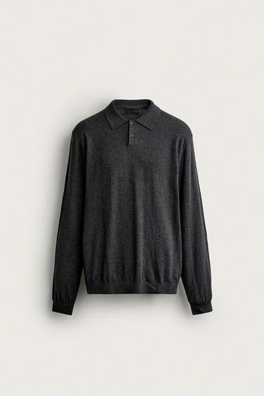 COTTON/CASHMERE KNIT POLO SHIRT - Dark grey marl by Zara