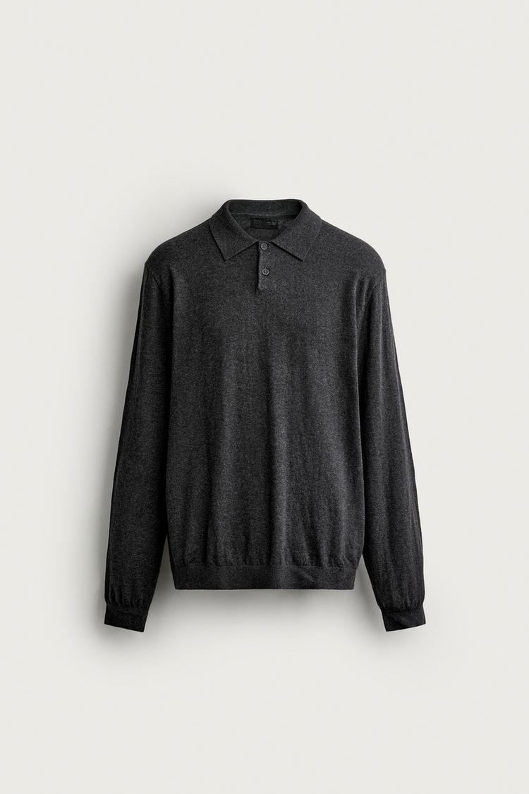 COTTON/CASHMERE KNIT POLO SHIRT