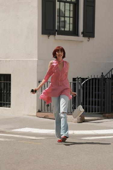 ASYMMETRIC STRIPED TOP - Fuchsia by Zara