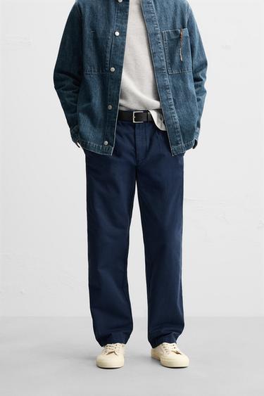 PANTALÓN ALGODÓN ESTRUCTURA - Marino de Zara