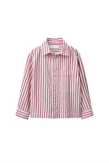CAMISA BOLSILLO ESTAMPADO RAYAS - Burgundy de Zara