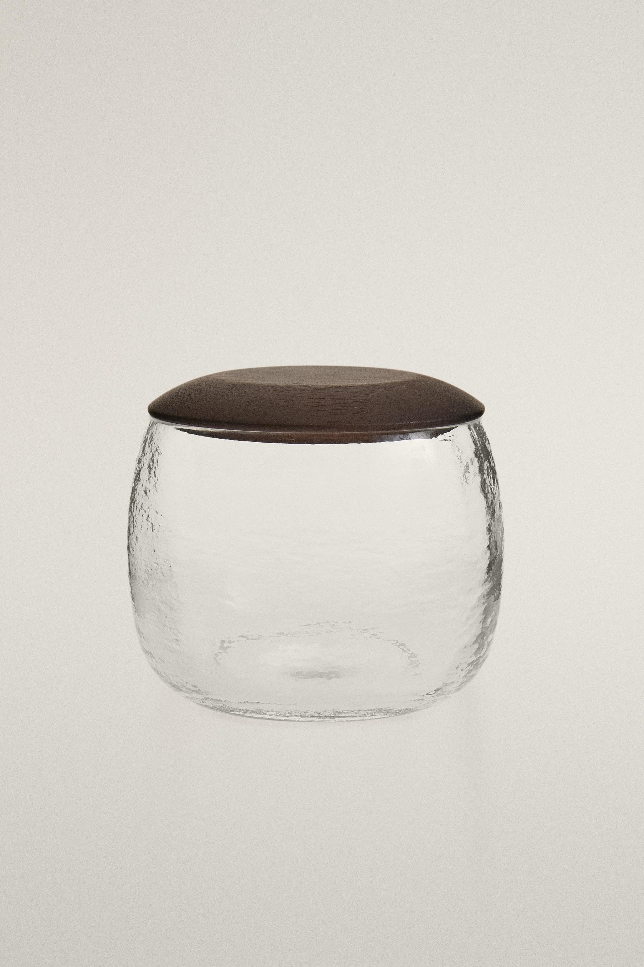 ACACIA WOOD AND GLASS BATHROOM ORGANIZER JAR — Transparent