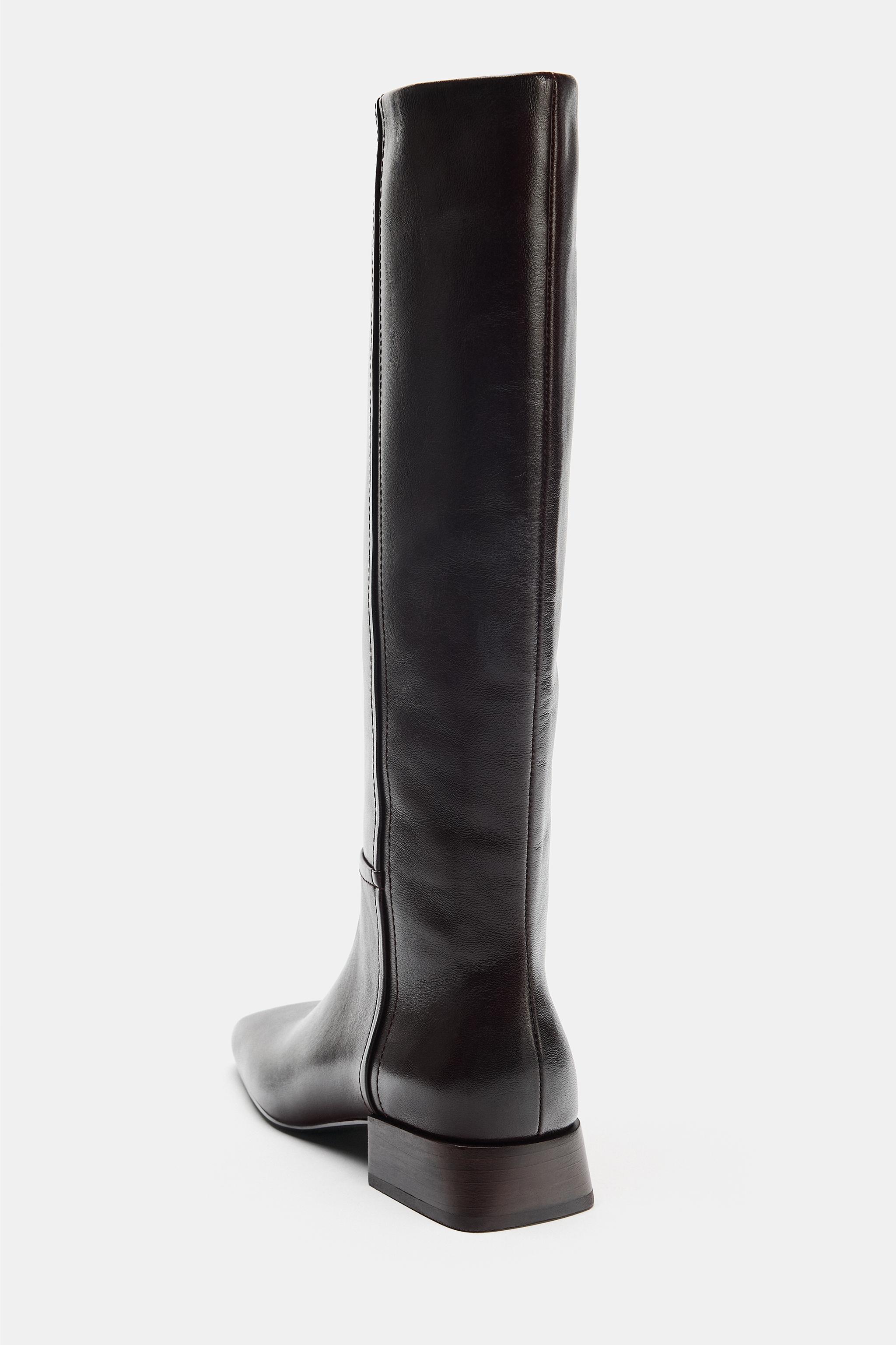 Женские ботинки Zara LIMITED EDITION LEATHER SQUARE TOE BOOTS — фото 7