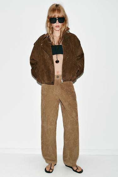OVERSIZE FAUX SUEDE BIKER JACKET - Brown by Zara