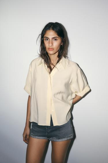 Zara FLOWY SHORT SLEEVE SHIRT - Light yellow