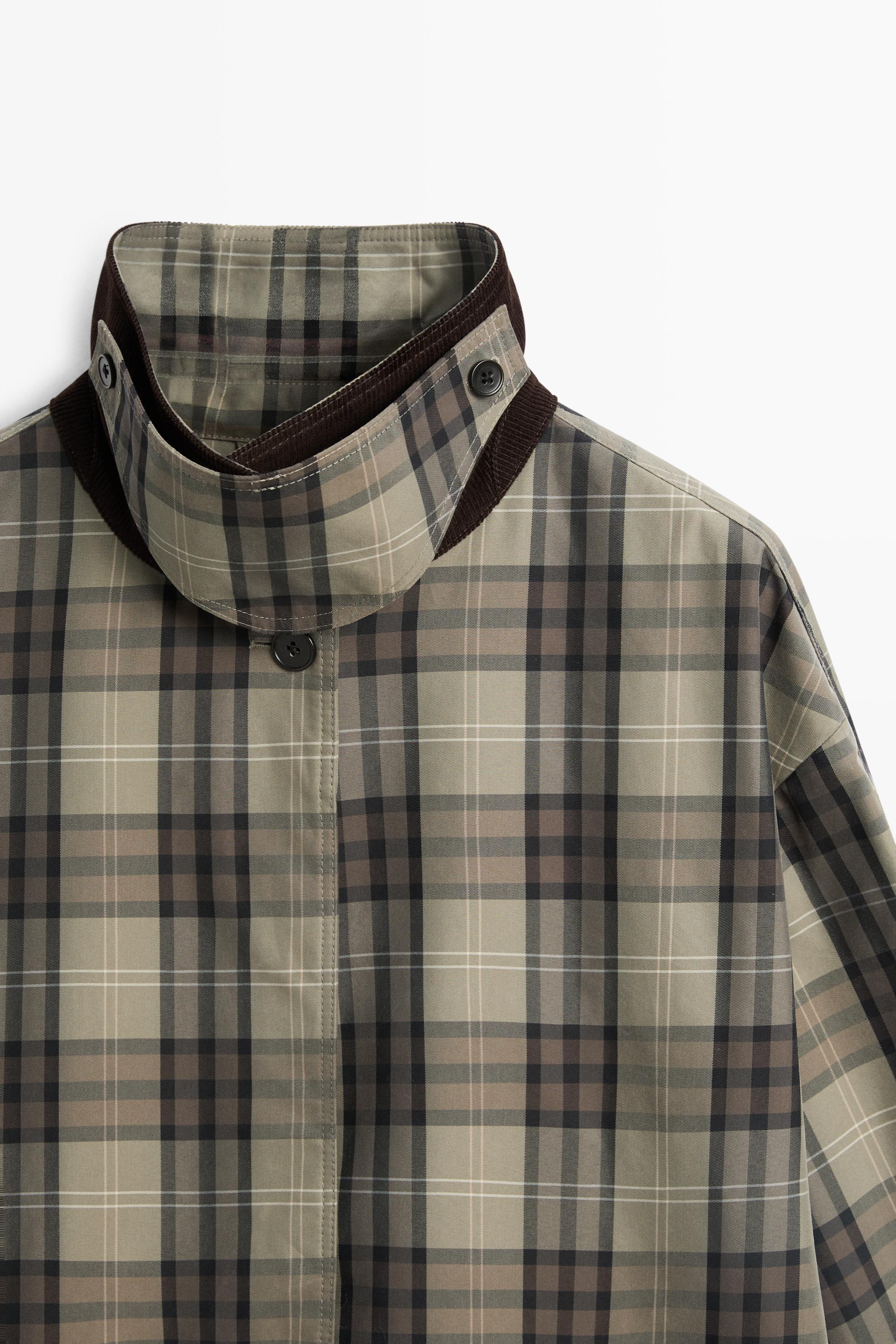 Long cotton blend plaid trench coat