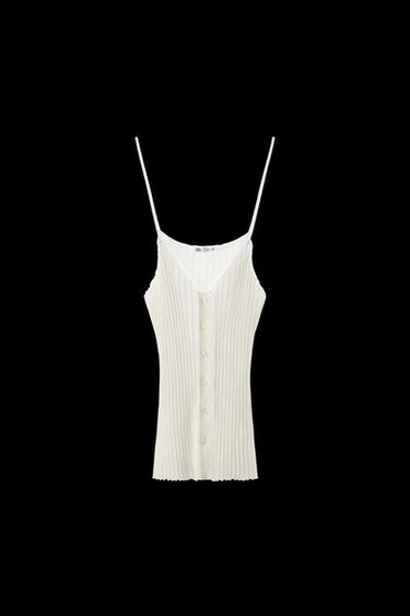 Zara PLEATED FINE KNIT TOP - White - Image 0