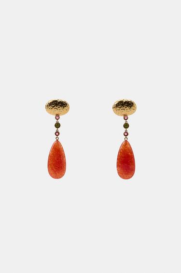 BUTTON STONE EARRINGS - Golden by Zara