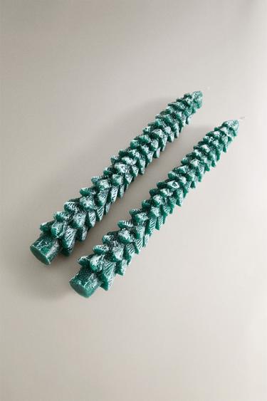 PACK OF DECORATIVE CHRISTMAS TREE CANDLES (PACK OF 2) - Green by Zara - Image 1