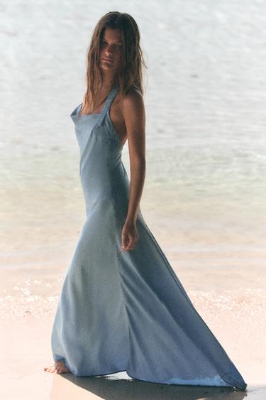 ROBE TRF HALTER ASYMÉTRIQUE EN DENIM - Bleu clair de Zara