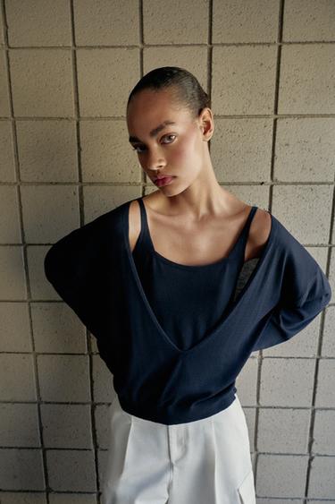 PULL BIMATIÈRE EN MAILLE - Bleu marine de Zara - Image 3