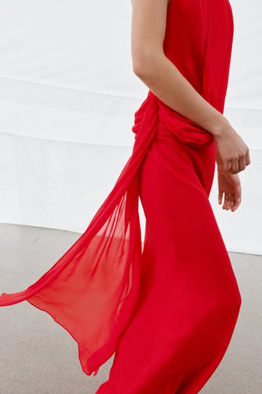 100% VISCOSE HALTER NECK FLOWING DRESS - Red by Zara - Image 6