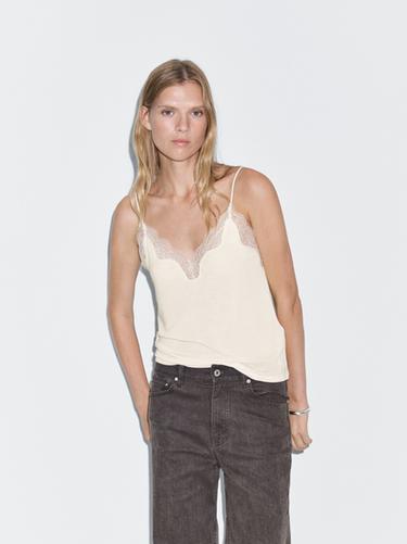 Zara Camisole top with lace detail - Yellow