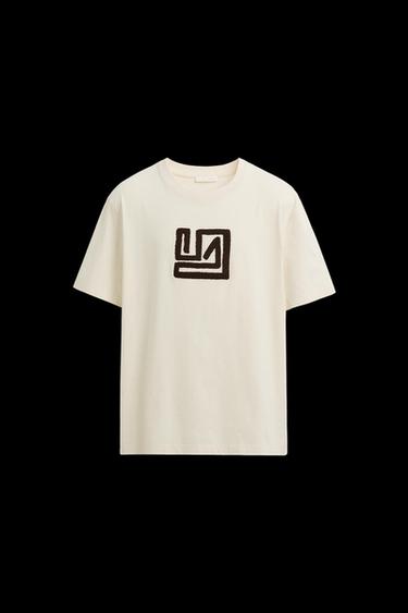 CONTRAST EMBROIDERY T-SHIRT - Ecru by Zara - Image 0