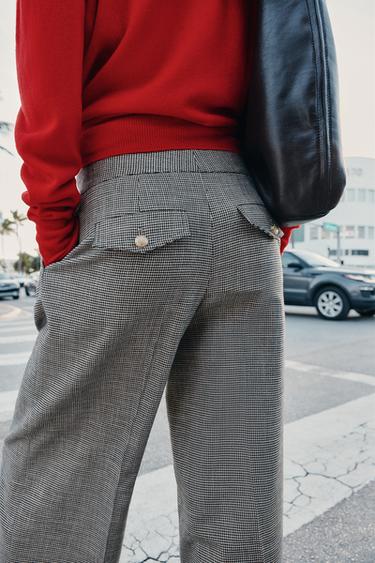 WIDE-LEG HOUNDSTOOTH TROUSERS - Black / Ecru by Zara - Image 5