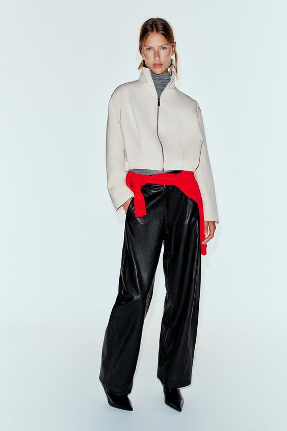 Zara STAND-UP COLLAR BOMBER JACKET - Ecru - Image 0