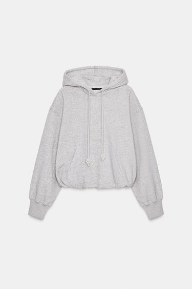 سويت شيرت بغطاء رأس على شكل بالون - رمادي فيجوريه by Zara