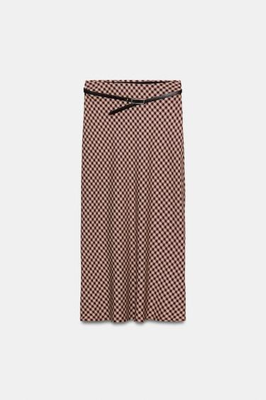 GINGHAM MIDI SKIRT - Burgundy by Zara - Image 0