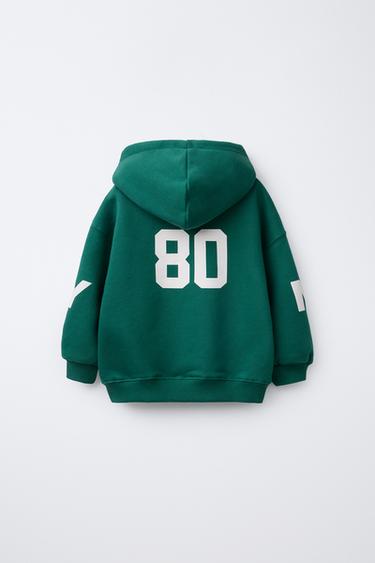 SWEAT À CAPUCHE IMPRIMÉ - Vert moyen de Zara - Image 1