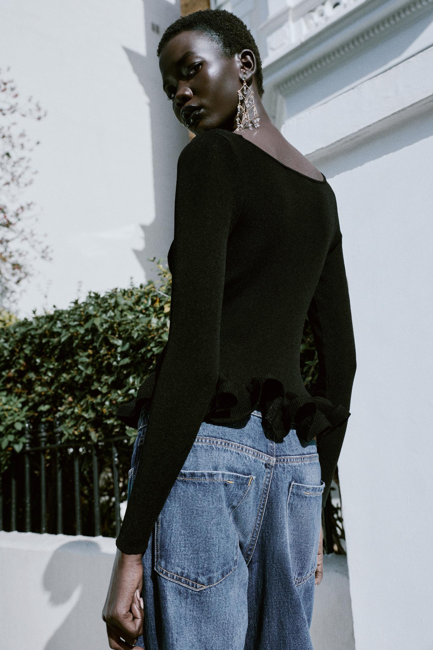 Женский свитер Zara Knit Ruffle, цвет: Чёрный — фото 5
