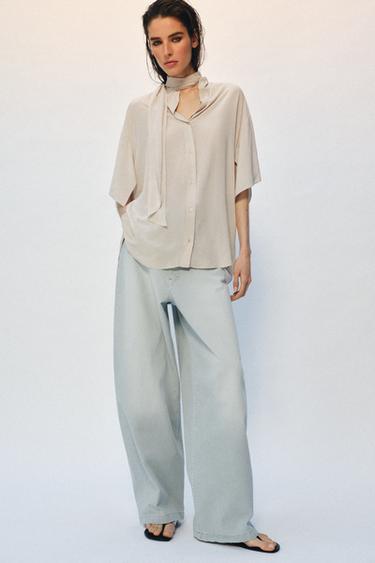 ZW COLLECTION FLOWING SHIRT WITH BOW - Beige-pink by Zara - Image 3