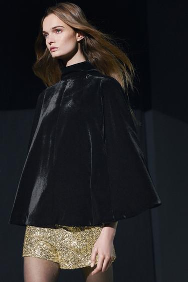 ZW COLLECTION VELVET CAPE - Black by Zara