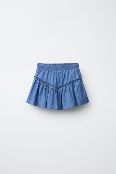 FALDA DENIM VOLANTE - Azul de Zara