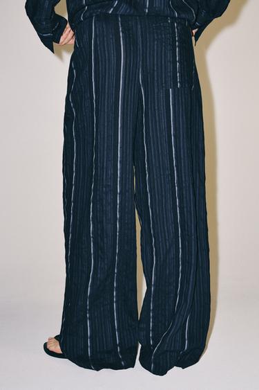 ZW COLLECTION STRIPED PALAZZO TROUSERS - Ink blue by Zara