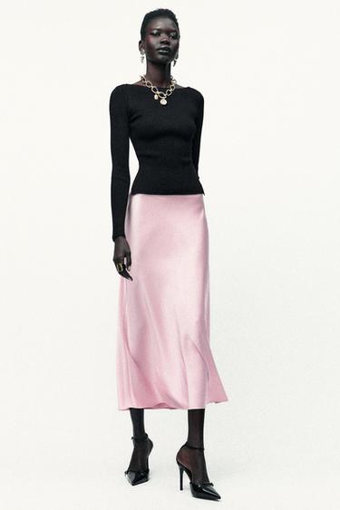SATIN MIDI SKIRT - Light pink by Zara