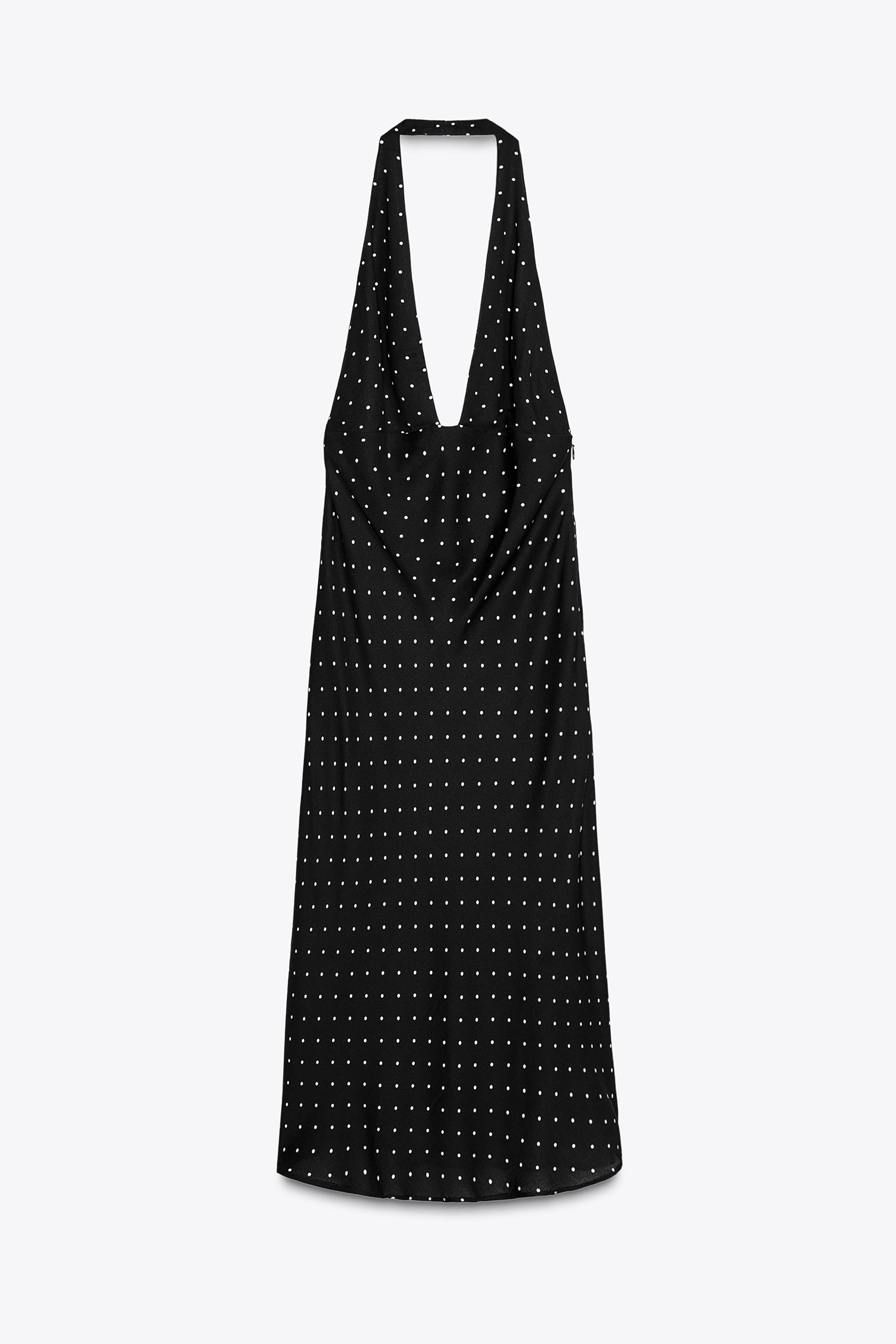 ZW COLLECTION HALTER POLKA DOT DRESS - Black / Ecru | ZARA